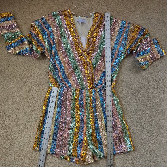 NWT Endless Rose Striped Sequin Romper XS - Picture 6 of 16